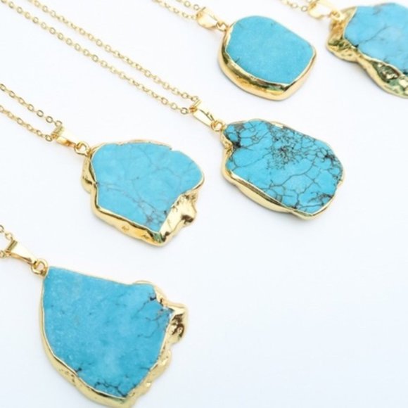 24 KT Gold Plated Genuine Turquoise Stone Necklace - Picture 2 of 4